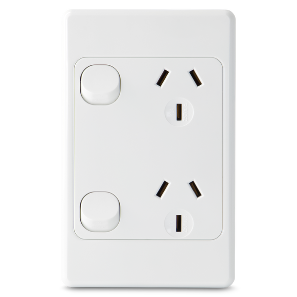 thumbnail image 2 of Eda Double Power Point Wall Outlet With Neon Indicator – 2 Gang, 10A, White 2 of 3