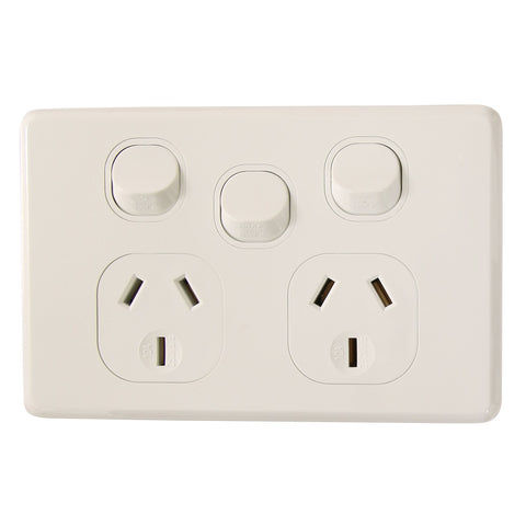 Classic Double 10Amp Powerpoint / GPO Outlet with extra Switch