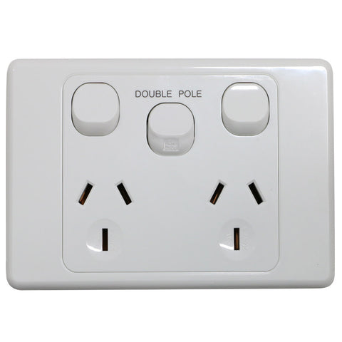 Double 10Amp Powerpoint / GPO Outlet - WITH EXTRA SWITCH - DOUBLE POLE