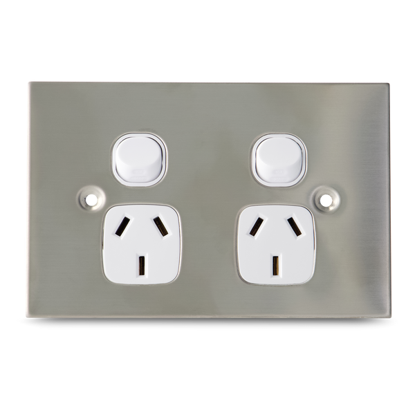 Stainless Steel - Double 10Amp Powerpoint / GPO Outlet