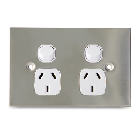 Stainless Steel - Double 10Amp Powerpoint / GPO Outlet