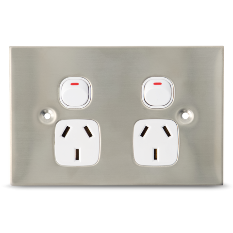 Stainless Steel - Double 10Amp Powerpoint / GPO Outlet