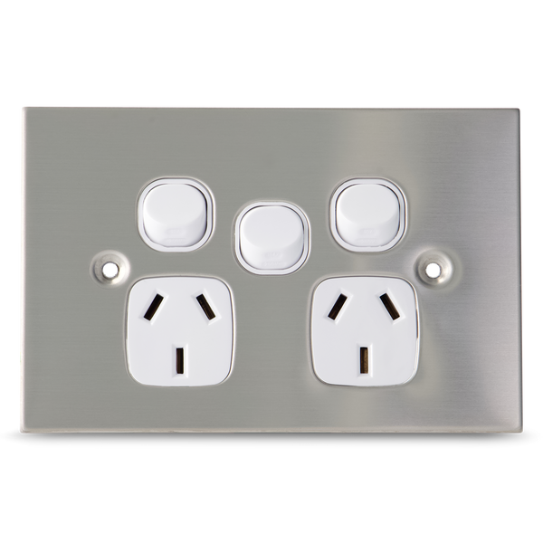 Stainless Steel - Double With Extra Switch 10Amp Powerpoint / GPO Outlet
