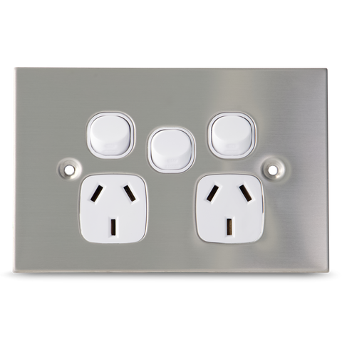 Stainless Steel - Double With Extra Switch 10Amp Powerpoint / GPO Outlet