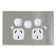 Stainless Steel - Double With Extra Switch 10Amp Powerpoint / GPO Outlet