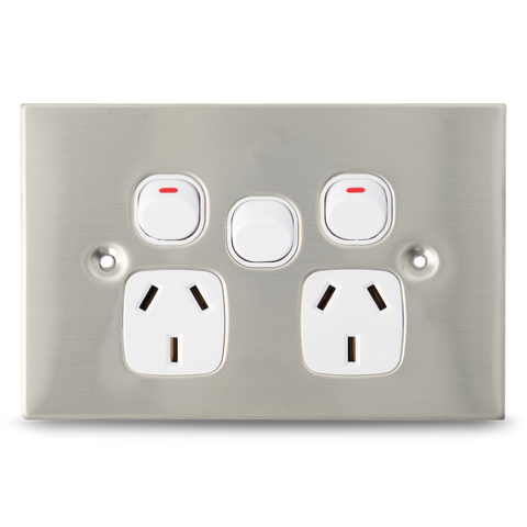 Stainless Steel - Double With Extra Switch 10Amp Powerpoint / GPO Outlet