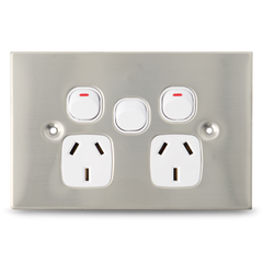 Stainless Steel - Double With Extra Switch 10Amp Powerpoint / GPO Outlet