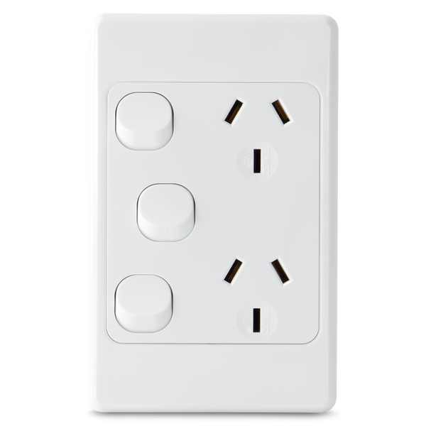 Double 10Amp Powerpoint with Extra Switch / GPO Outlet - Vertical