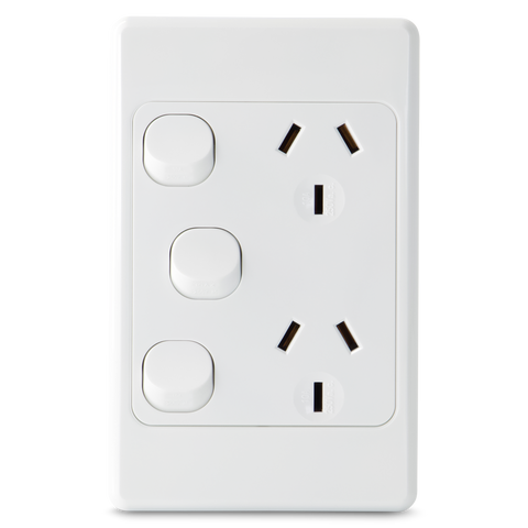 Double 10Amp Powerpoint with Extra Switch / GPO Outlet - Vertical
