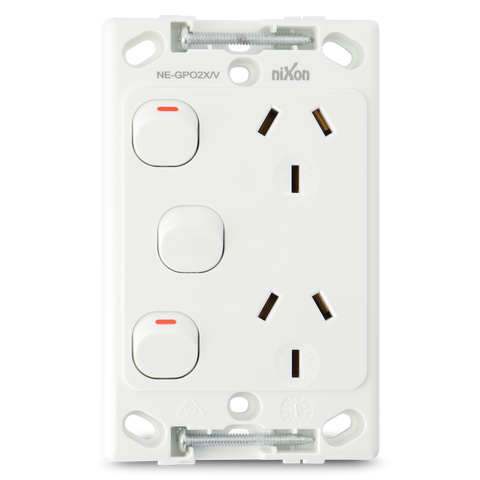 Double 10Amp Powerpoint with Extra Switch / GPO Outlet - Vertical
