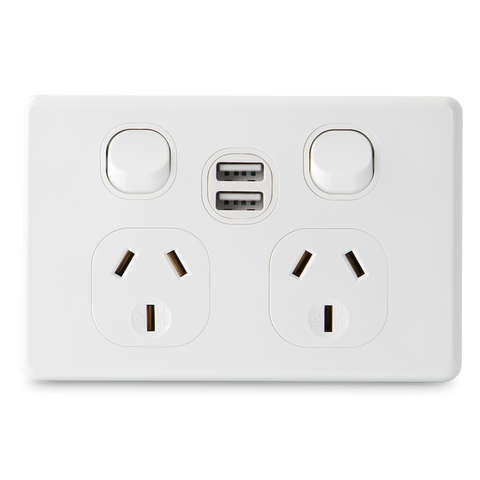 Classic Double 10Amp Powerpoint with Double Powered USB 2.1AMP