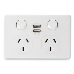 Classic Double 10Amp Powerpoint with Double Powered USB 2.1AMP