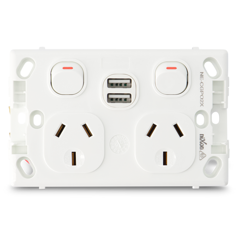 Classic Double 10Amp Powerpoint with Double Powered USB 2.1AMP