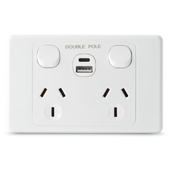 Double 10Amp Powerpoint / GPO Outlet - WITH DOUBLE TYPE A+C USB - DOUBLE POLE