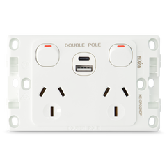 Double 10Amp Powerpoint / GPO Outlet - WITH DOUBLE TYPE A+C USB - DOUBLE POLE