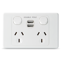 Double 10Amp Powerpoint / GPO Outlet - WITH DOUBLE TYPE A USB - DOUBLE POLE