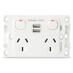 Double 10Amp Powerpoint / GPO Outlet - WITH DOUBLE TYPE A USB - DOUBLE POLE