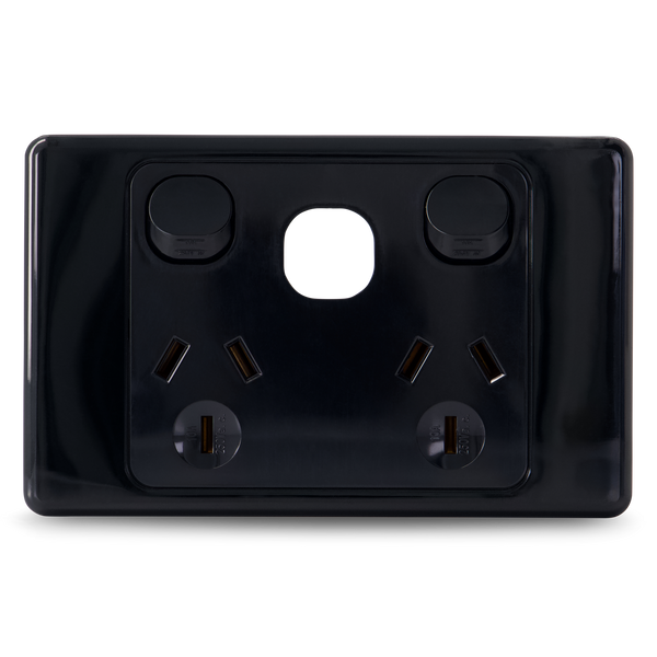 Double 10Amp Powerpoint / GPO Outlet with Provision for extra Switch - Black