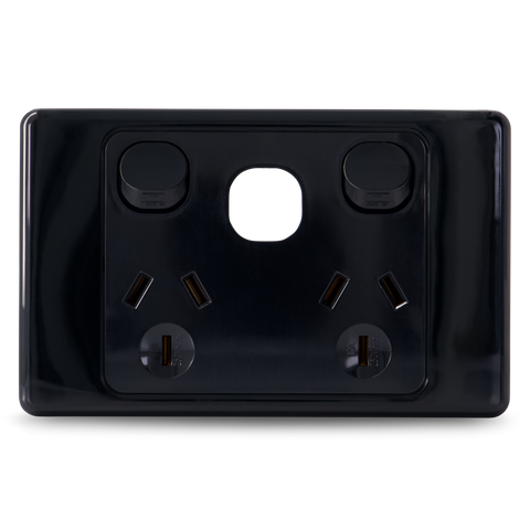 Double 10Amp Powerpoint / GPO Outlet with Provision for extra Switch - Black