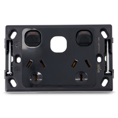 Double 10Amp Powerpoint / GPO Outlet with Provision for extra Switch - Black