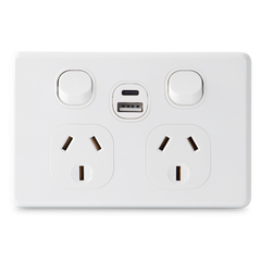 Classic Double 10Amp Powerpoint with Double Type A+C Powered USB 2.1AMP