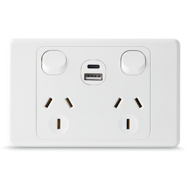 Original Double 10Amp Powerpoint with Double Type A+C Powered USB 2.1AMP
