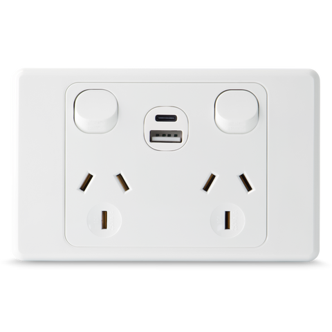 Original Double 10Amp Powerpoint with Double Type A+C Powered USB 2.1AMP
