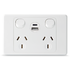Original Double 10Amp Powerpoint with Double Type A+C Powered USB 2.1AMP
