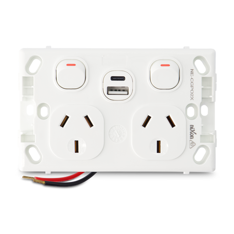 Classic Double 10Amp Powerpoint with Double Type A+C Powered USB 2.1AMP