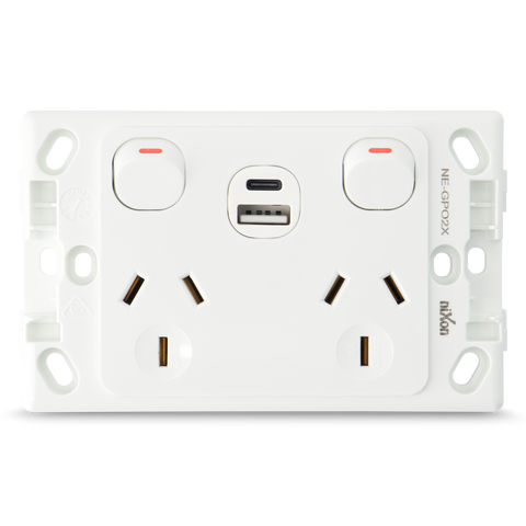 Original Double 10Amp Powerpoint with Double Type A+C Powered USB 2.1AMP