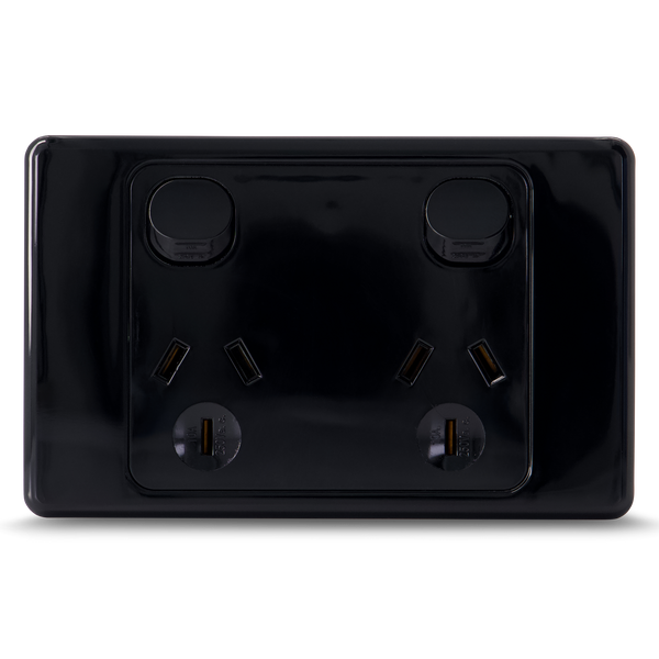 Double 10Amp Powerpoint / GPO Outlet - Black
