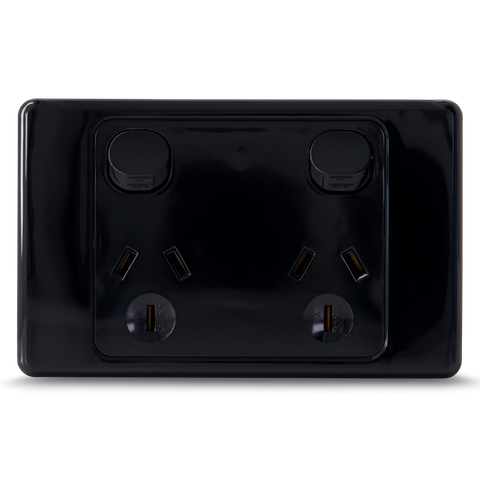 Double 10Amp Powerpoint / GPO Outlet - Black