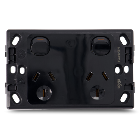 Double 10Amp Powerpoint / GPO Outlet - Black