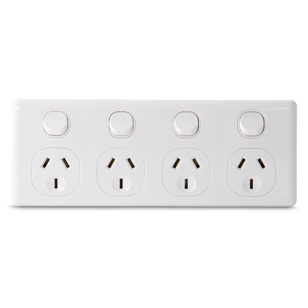 QUAD 10Amp Powerpoint / GPO Outlet - Double Pole - WHITE