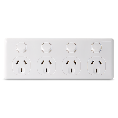 QUAD 10Amp Powerpoint / GPO Outlet - Double Pole - WHITE