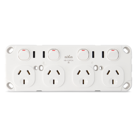 QUAD 10Amp Powerpoint / GPO Outlet - Double Pole - WHITE