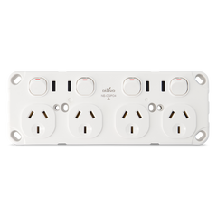 QUAD 10Amp Powerpoint / GPO Outlet - Double Pole - WHITE