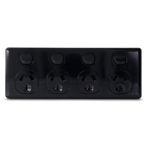 QUAD 10Amp Powerpoint / GPO Outlet - Double Pole - BLACK