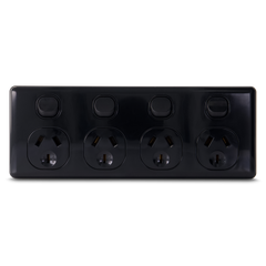QUAD 10Amp Powerpoint / GPO Outlet - Double Pole - BLACK