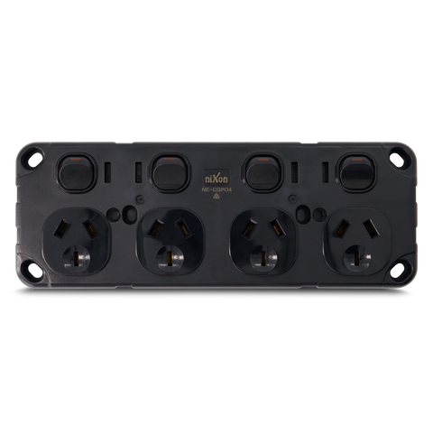 QUAD 10Amp Powerpoint / GPO Outlet - Double Pole - BLACK