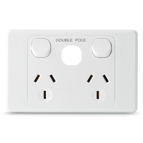 Double 10Amp Powerpoint / GPO Outlet with Provision for extra Switch - Double Pole