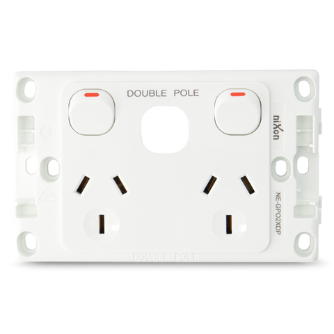Double 10Amp Powerpoint / GPO Outlet with Provision for extra Switch - Double Pole