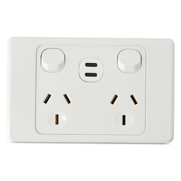 Original Double 10Amp Powerpoint with Double Type C Powered USB 2.1AMP