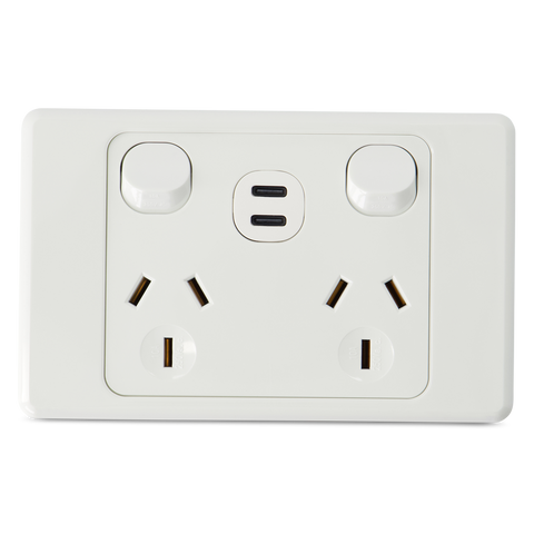 Original Double 10Amp Powerpoint with Double Type C Powered USB 2.1AMP
