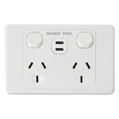 Double 10Amp Powerpoint / GPO Outlet - WITH DOUBLE TYPE C USB - DOUBLE POLE