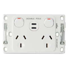 Double 10Amp Powerpoint / GPO Outlet - WITH DOUBLE TYPE C USB - DOUBLE POLE