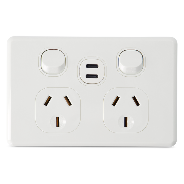 Classic Double 10Amp Powerpoint with Double Type C Powered USB 2.1AMP