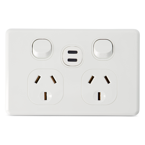 Classic Double 10Amp Powerpoint with Double Type C Powered USB 2.1AMP