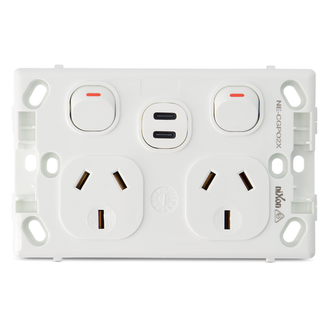 Classic Double 10Amp Powerpoint with Double Type C Powered USB 2.1AMP