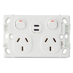 Classic Double 10Amp Powerpoint with Double Type C Powered USB 2.1AMP